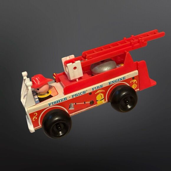 Vintage 1968 Fisher Price Fire Engine #720 #1 Firefighter, Ladder, Hose and Bell - Picture 2 of 15